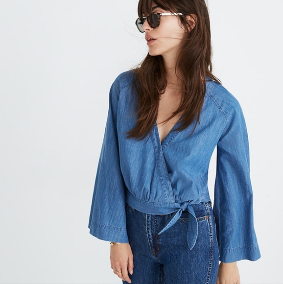 Madewell Denim Bell-Sleeve Wrap Top - Picture 2 of 16